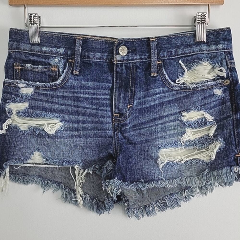 Abercrombie & Fitch Cut Off‎ Destroyed Blue Denim Shorts 26 (29 Natural Waist)
